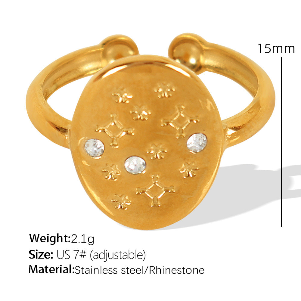 Wholesale luxury fashion niche fine throw geometric women' s ring geometric diamond titanium steel gold plated open ring
