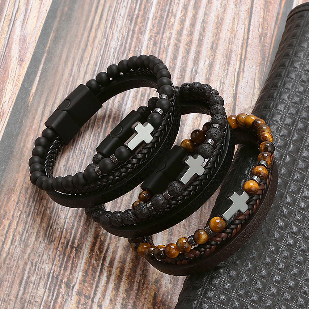 Wholesale natural stone bracelet tiger eye stone cross bracelet ACC-BT-Hongx005