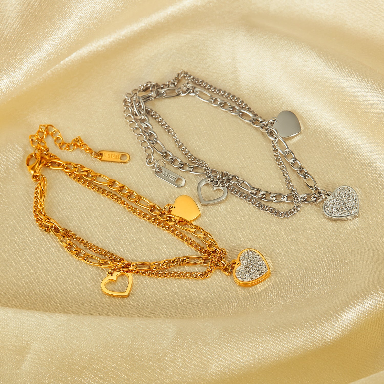 Wholesale Stainless Steel Double Layer Stacked Wear Hollow Love Bracelet