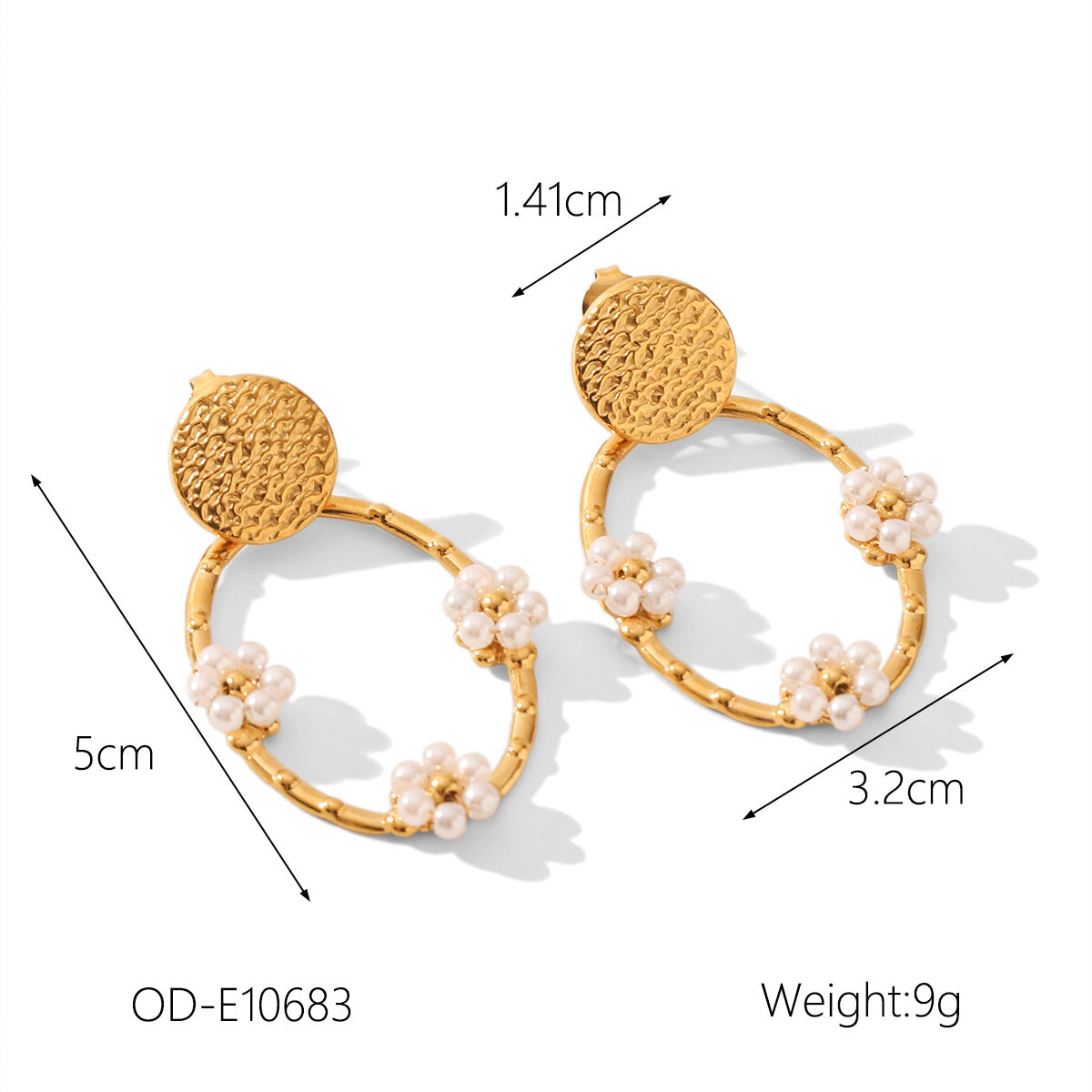 Wholesale Stainless steel ring-shaped inlaid flower earrings