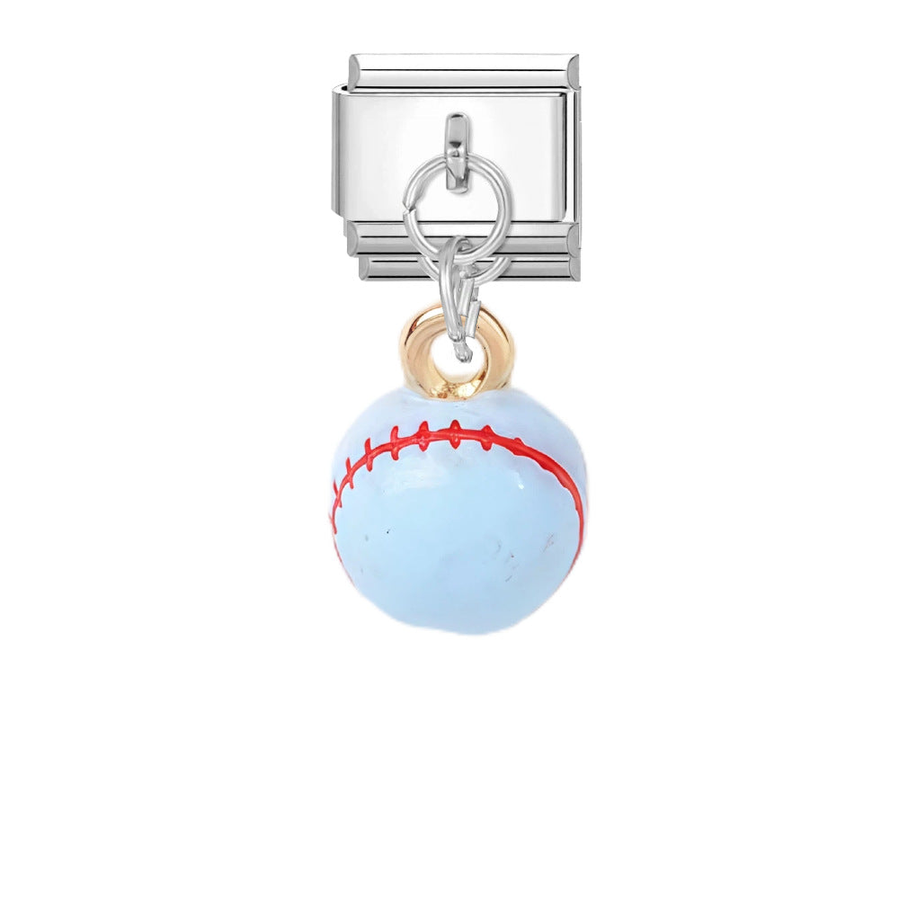Wholesale Titanium Steel Italian Modular Bracelet with Sports Ball Pendants,  Trendy Gift for Friends,  Jewelry Accessory