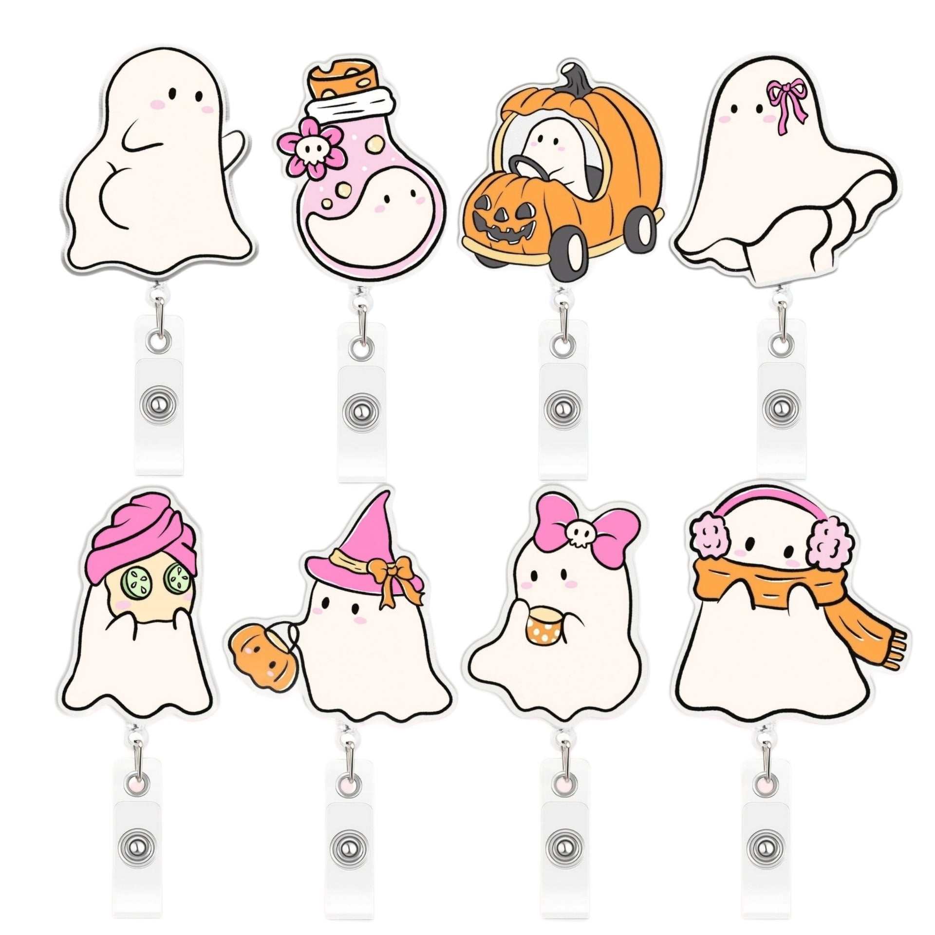 Wholesale  Ghost Cute Cartoon Acrylic Easy-Pull Buckle Retractable ID Card Holder Able Office Badge Decoration