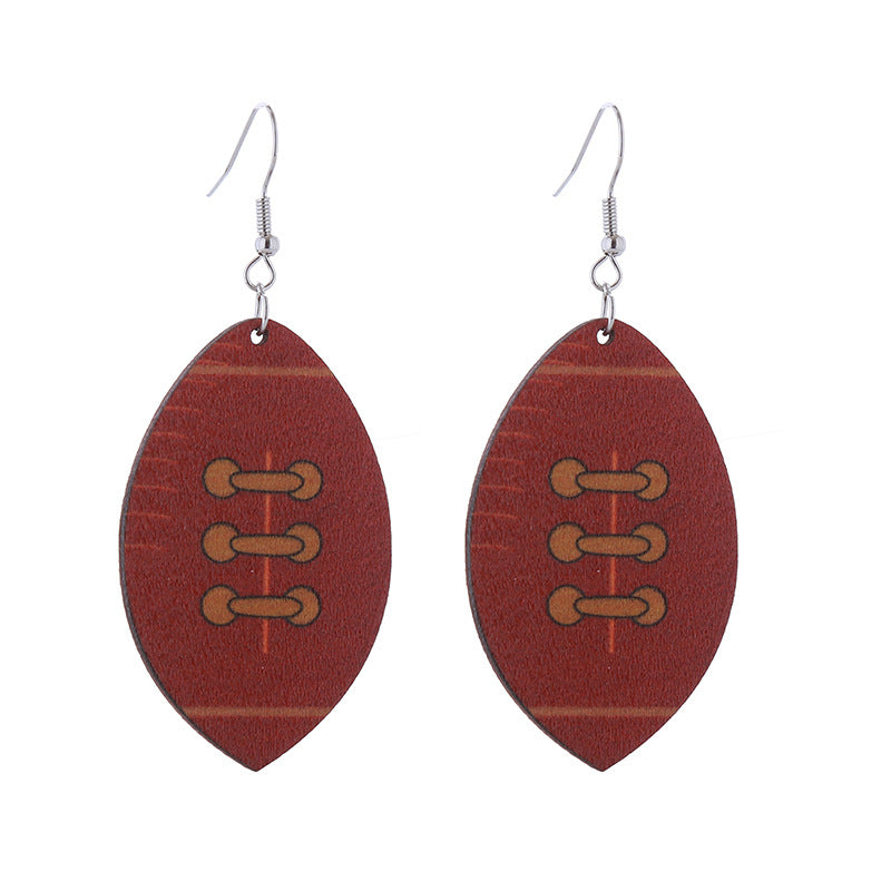 Wholesale Football Simple Print Wooden Earrings