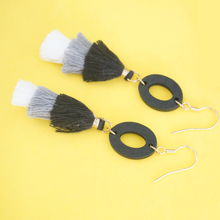 Wholesale 2 pairs/pack Hand Braided Earrings Ethnic Style Wooden Tassel Earrings ACC-ES-Jixuan003