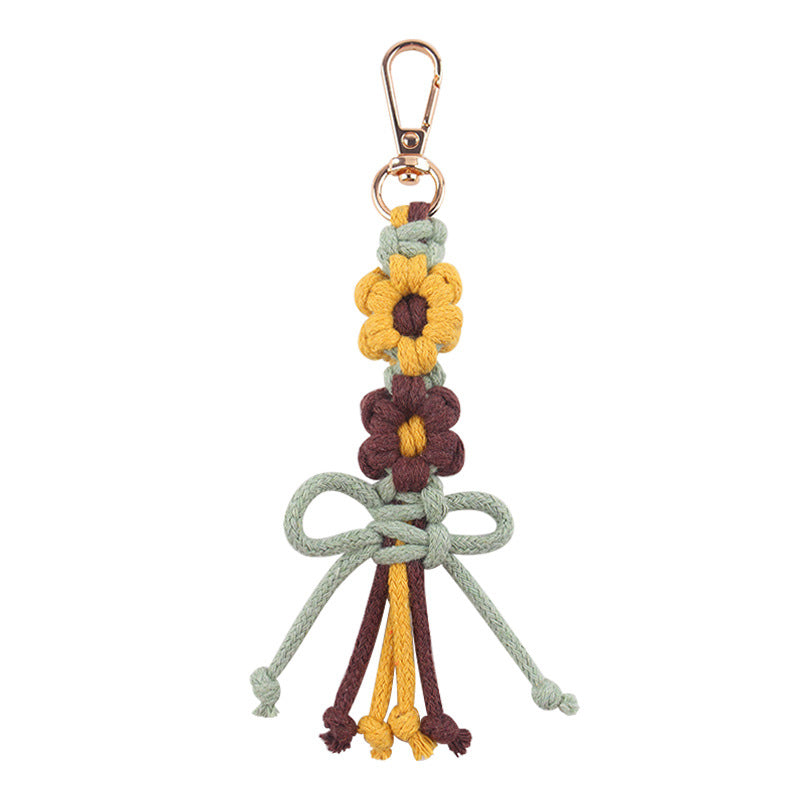 Wholesale Handwoven Cotton Rope Keychain Cartoon Flower Bow In Pink Korean Style Festival Gift