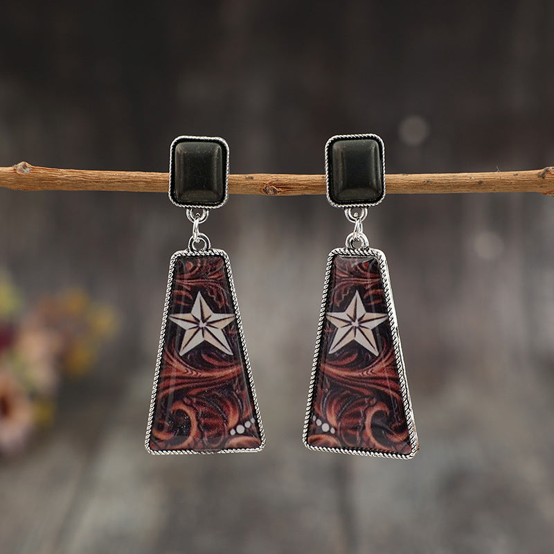 Wholesale  retro trapezoidal drop glue star sticker turquoise alloy earrings