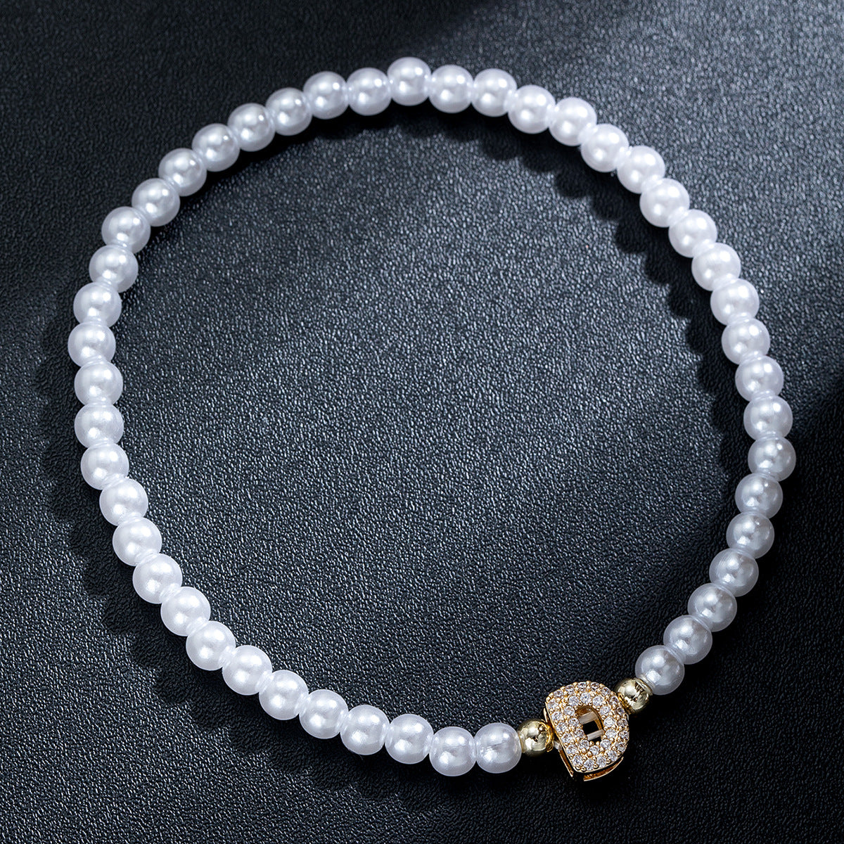 Wholesale Brass inlaid zirconium letter pearl beaded elastic anklet