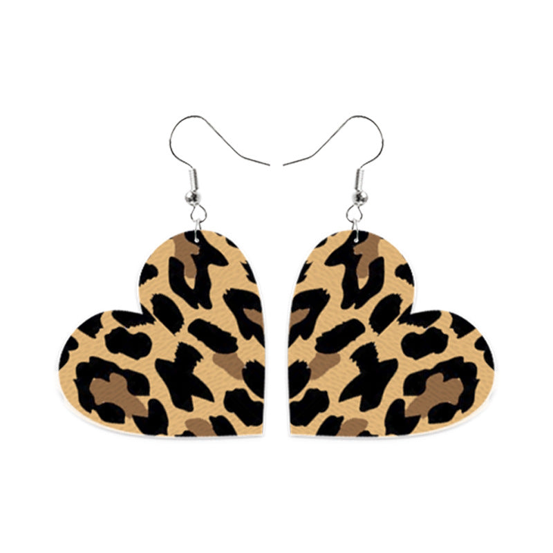 Wholesale Heart Shaped Leather Drop Earrings With Plaid Tie Dye Leopard Print Fashion Accessory Gift For Boutique Resale