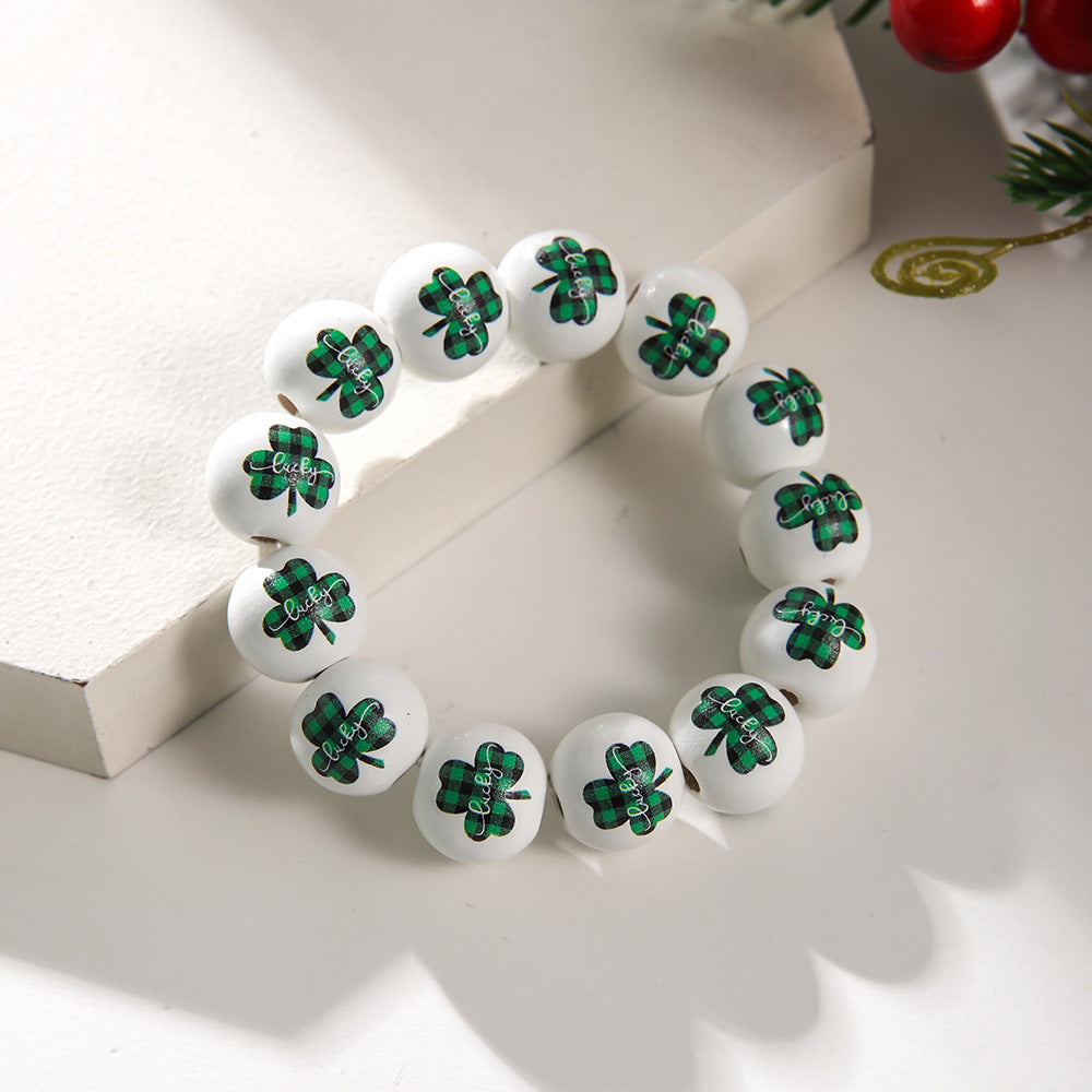 Wholesale St Patrick's Day White background wooden beads bracelet