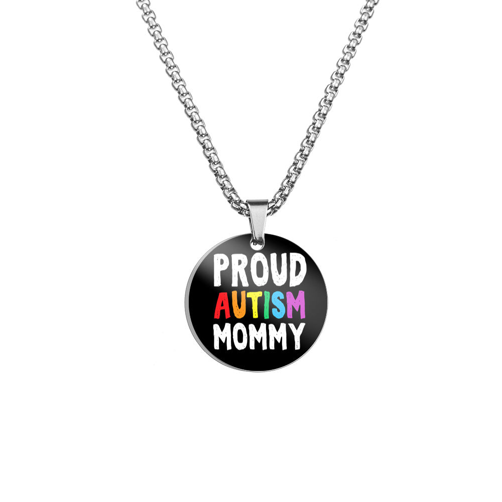 Wholesale Autism MOM Color Printed Pendant Stainless Steel Necklace Mother's Day ACC-NE-HuanYu002