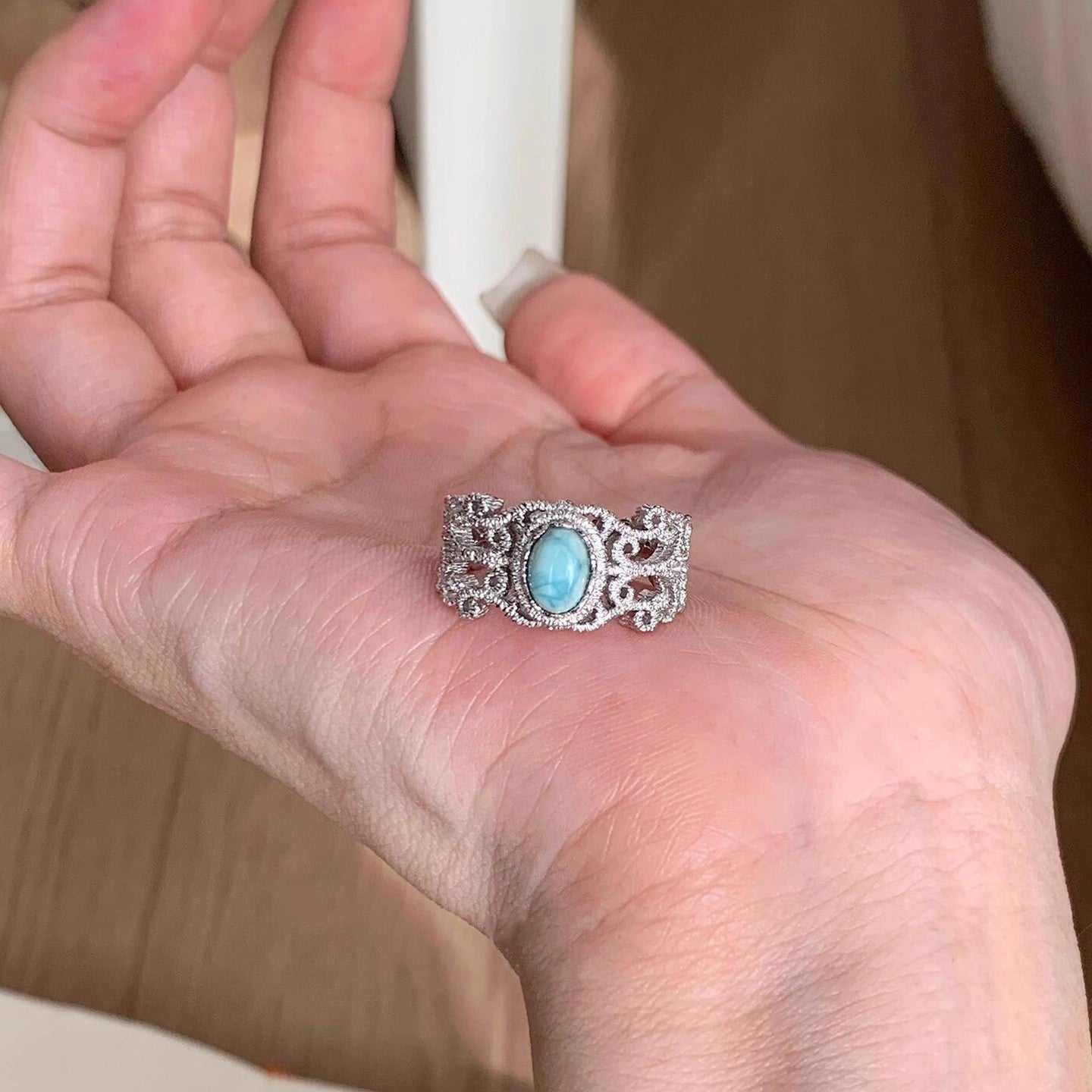 Wholesale Geometric Lace Turquoise Ring,  Copper Adjustable,  Women' s Everyday Jewelry Accessory