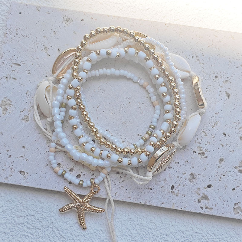 Wholesale Plastic Resin Handmade Bracelet Set 6 Pieces Seaside Resort Style Chic Jewelry Accessory for Women Gift