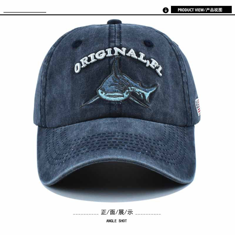 Wholesale  washed distressed baseball cap embroidered shark cotton sun hat