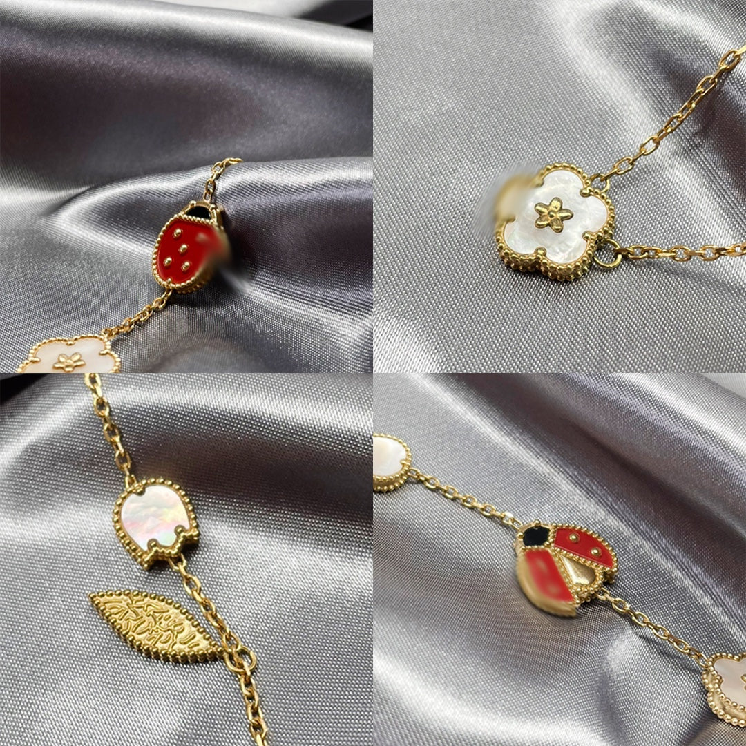 Wholesale Light Luxury Ladybug Titanium Steel Bracelet and Necklace Set with Genuine Shell - Fashion Accessory Gift