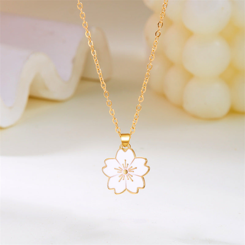 Wholesale  Plum Blossom Pendant Necklace  Color Oil Drop Flower Clavicle Chain