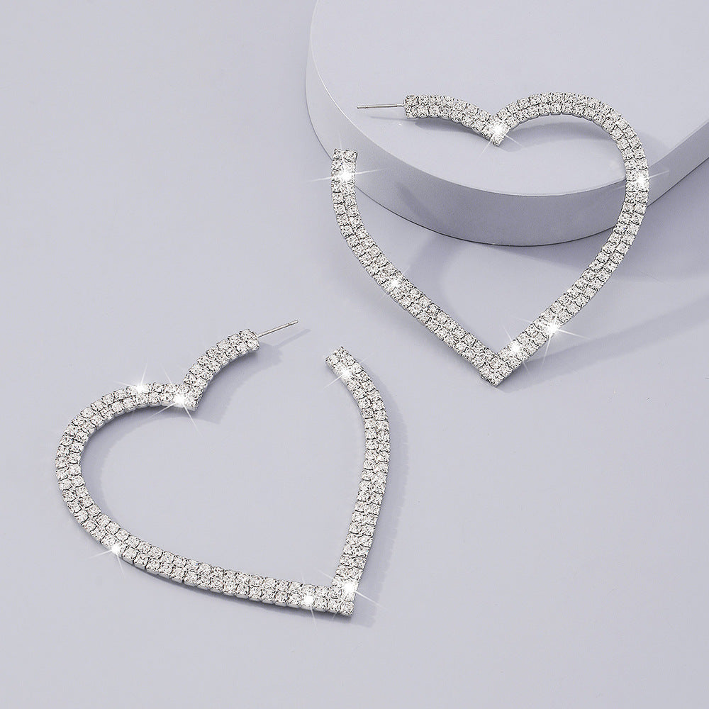 Wholesale Super-large love rhinestone alloy earrings