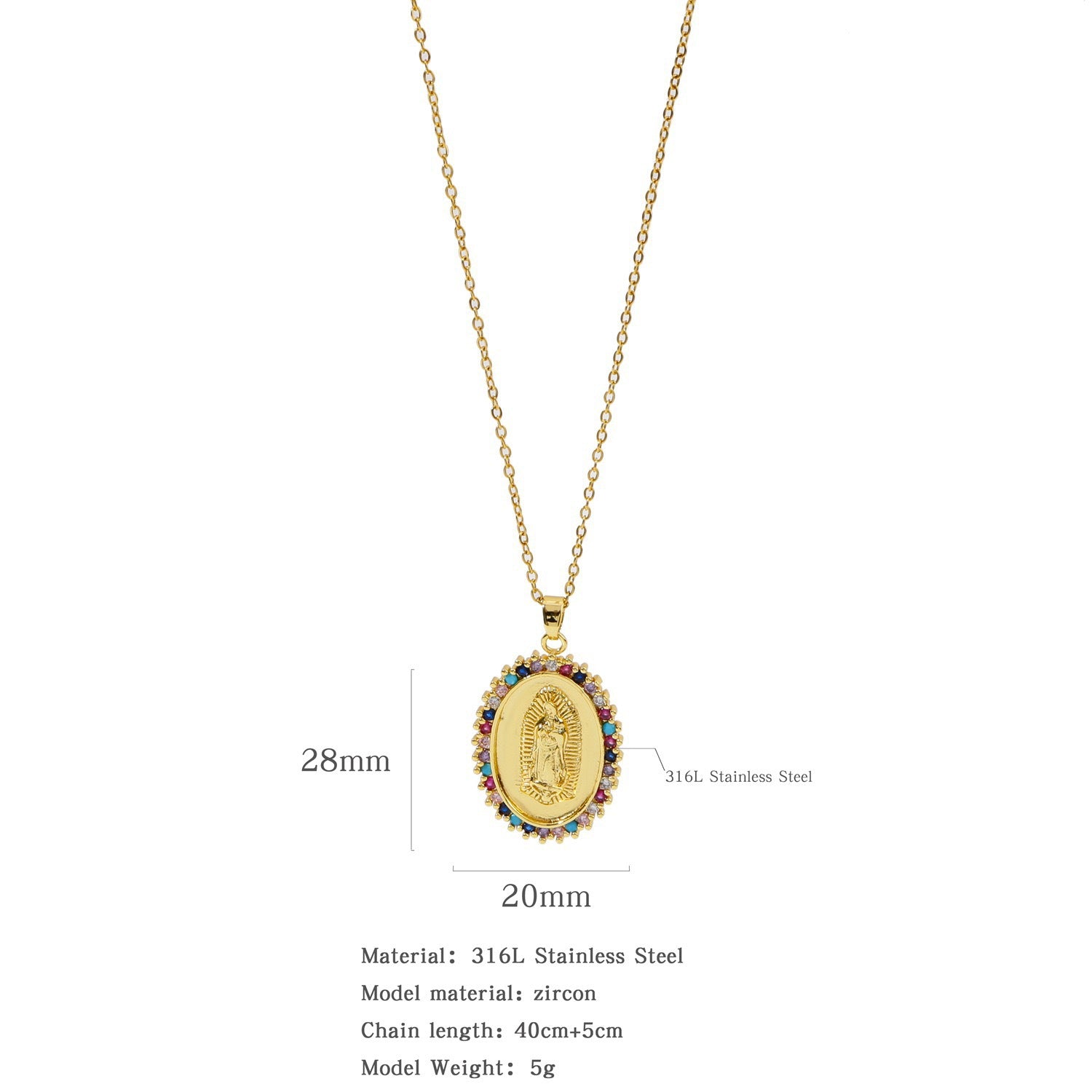 Wholesale Copper Inlaid Zircon Virgin Mary Necklace Fashion Jewelry for Women
