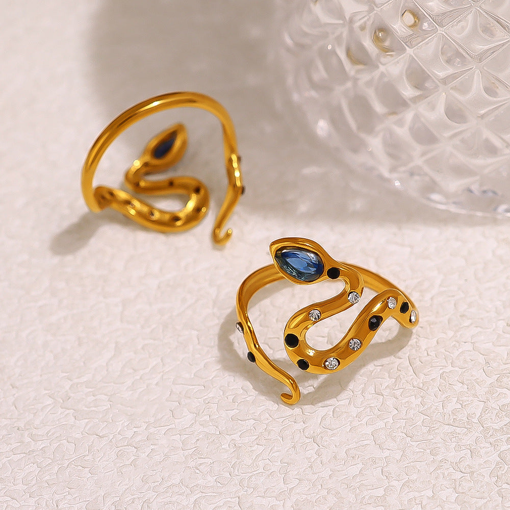 Wholesale  blue zircon snake-shaped titanium steel ring