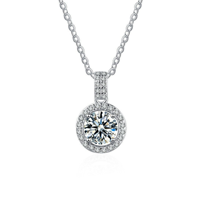 Wholesale Silver Light Luxury Moissanite Zircon Pendant Necklace,  Fashion Jewelry Accessory