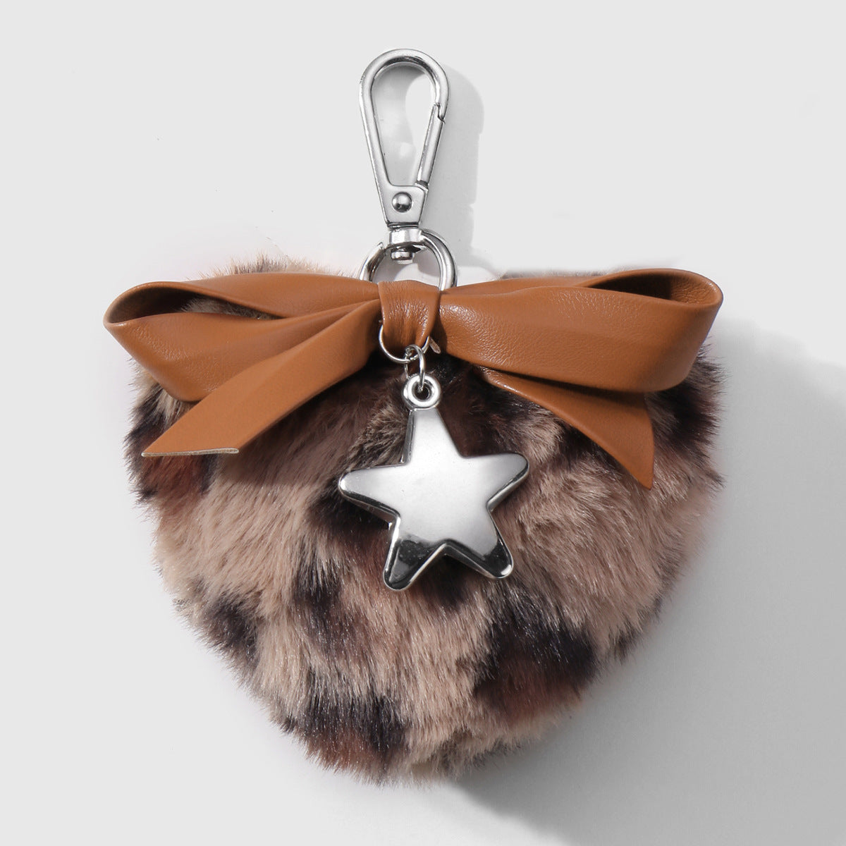 Wholesale Plush Leopard Print Heart Star Leather  Bow Keychain