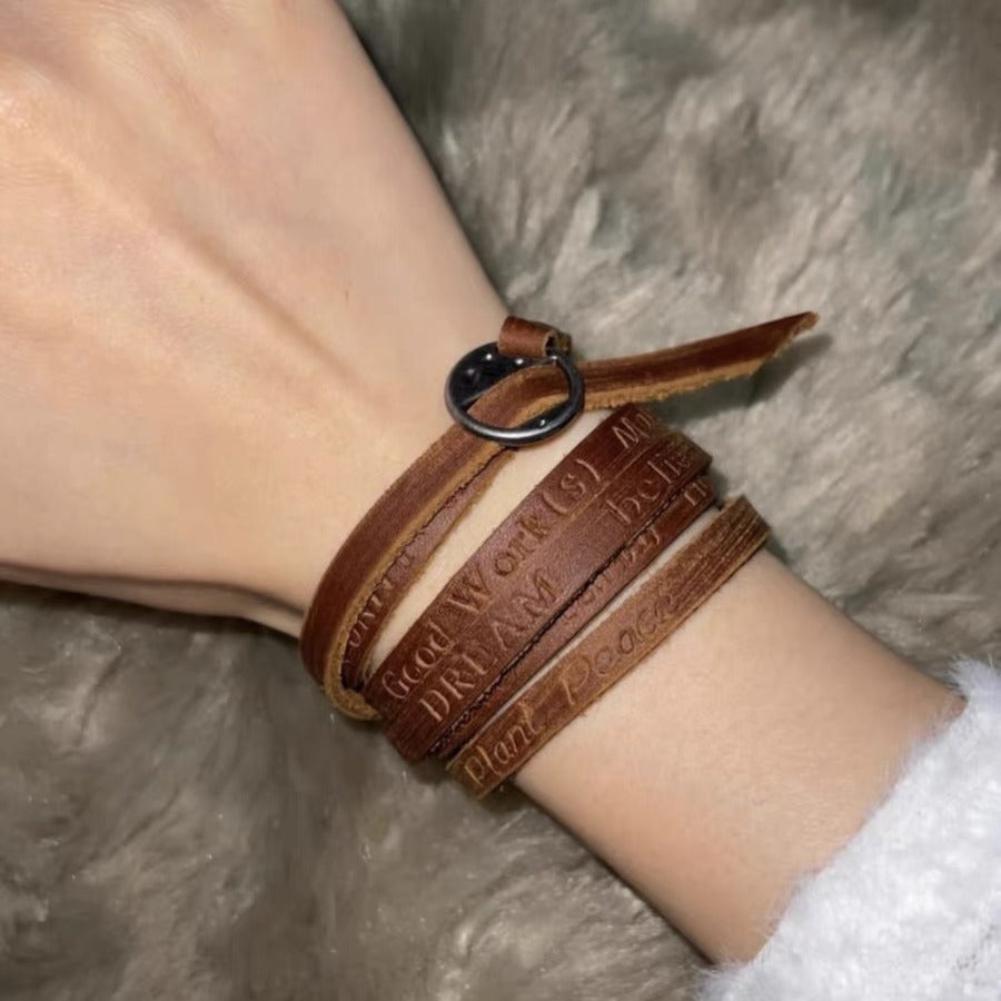 Wholesale  leather retro versatile multi-layer punk necklace