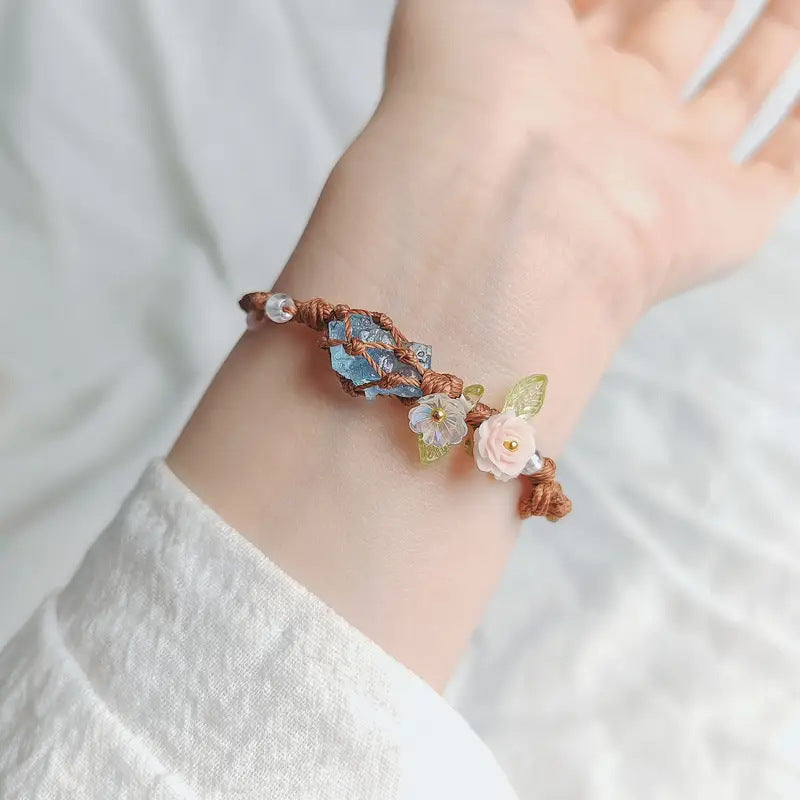 Wholesale Natural Aquamarine Raw Stone Bracelet Handwoven Rope - Stylish Gift for Besties