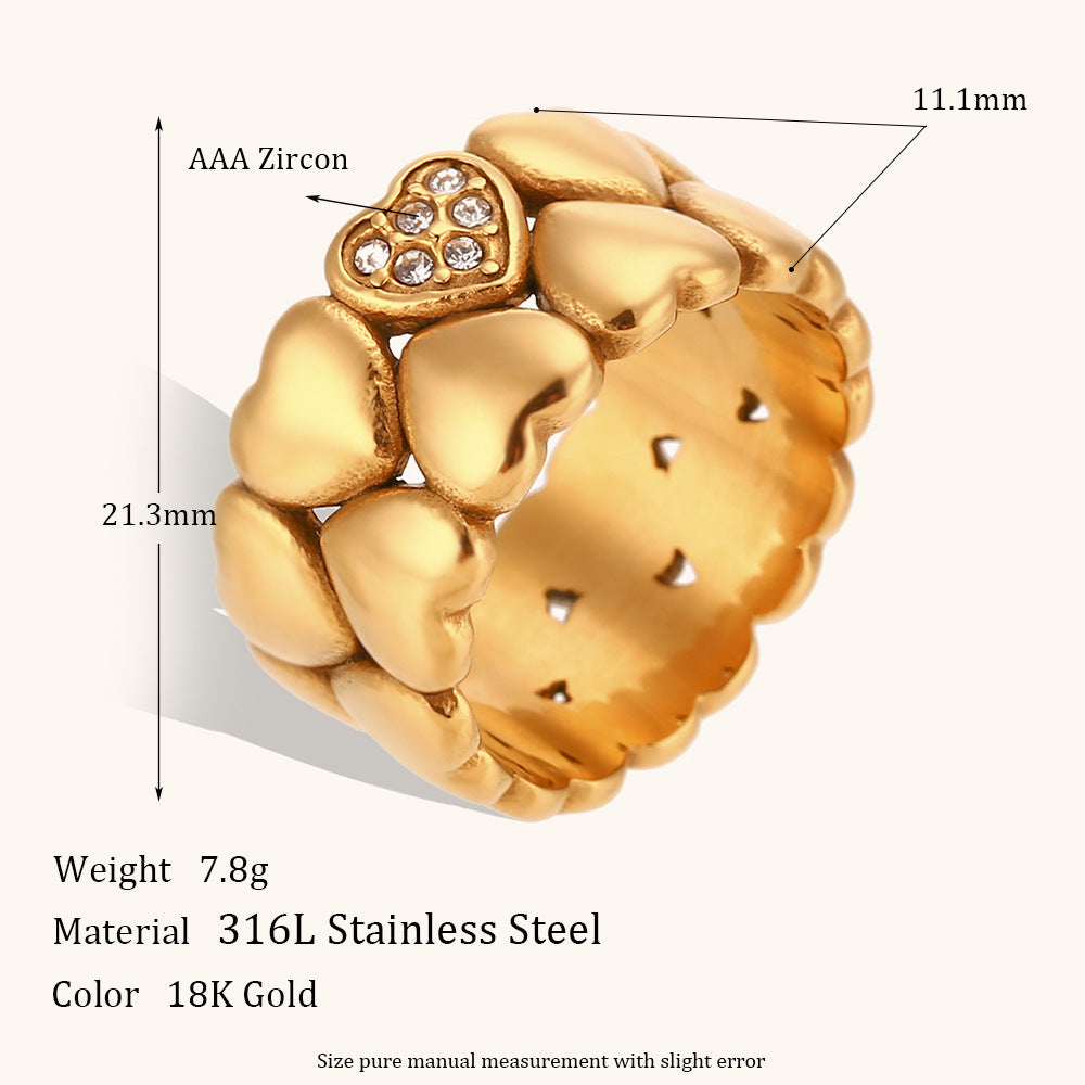Wholesale Ring Jewelry Stainless Steel Gold Plated Double Layer Peach Heart Ring ACC-RS-DingRan003