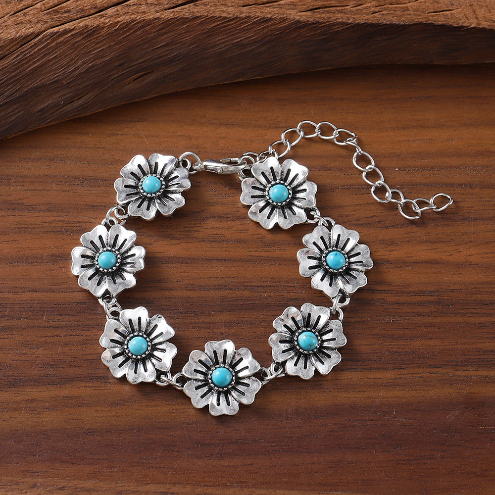 Wholesale  retro small flower turquoise earrings bracelet