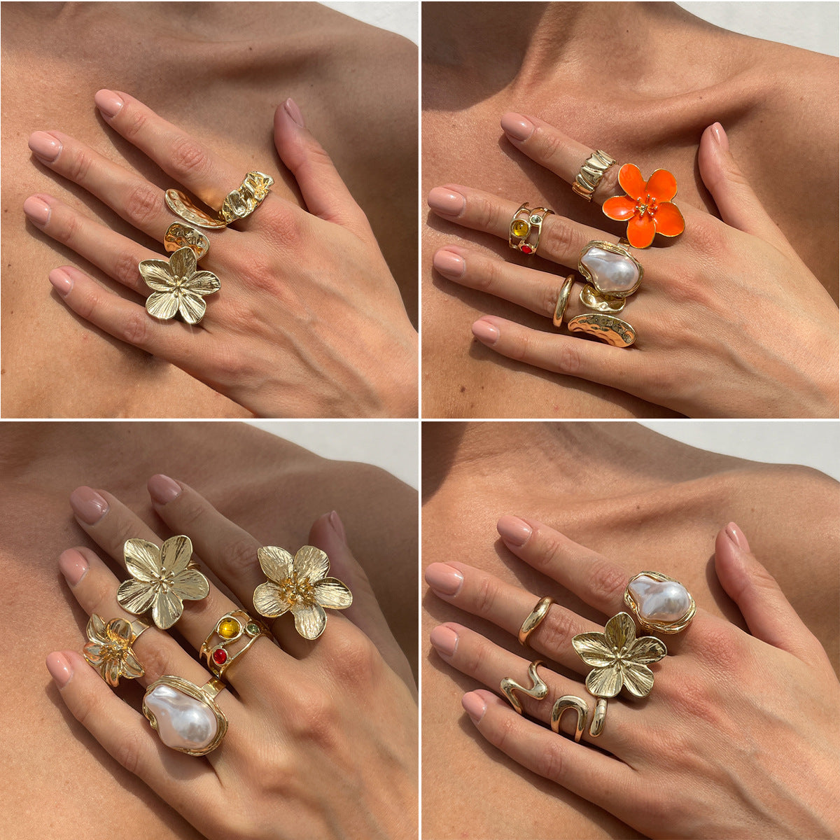 Wholesale Hollow irregular alloy flower ring