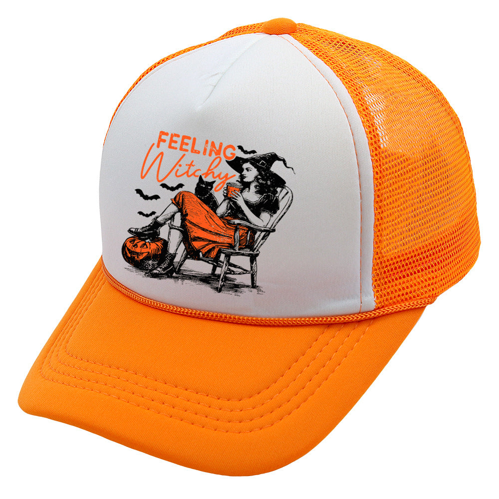 Wholesale Trucker Hat Halloween Pumpkin Witch Baseball Cap Printed Mesh Cap ACC-HT-HaiPu014