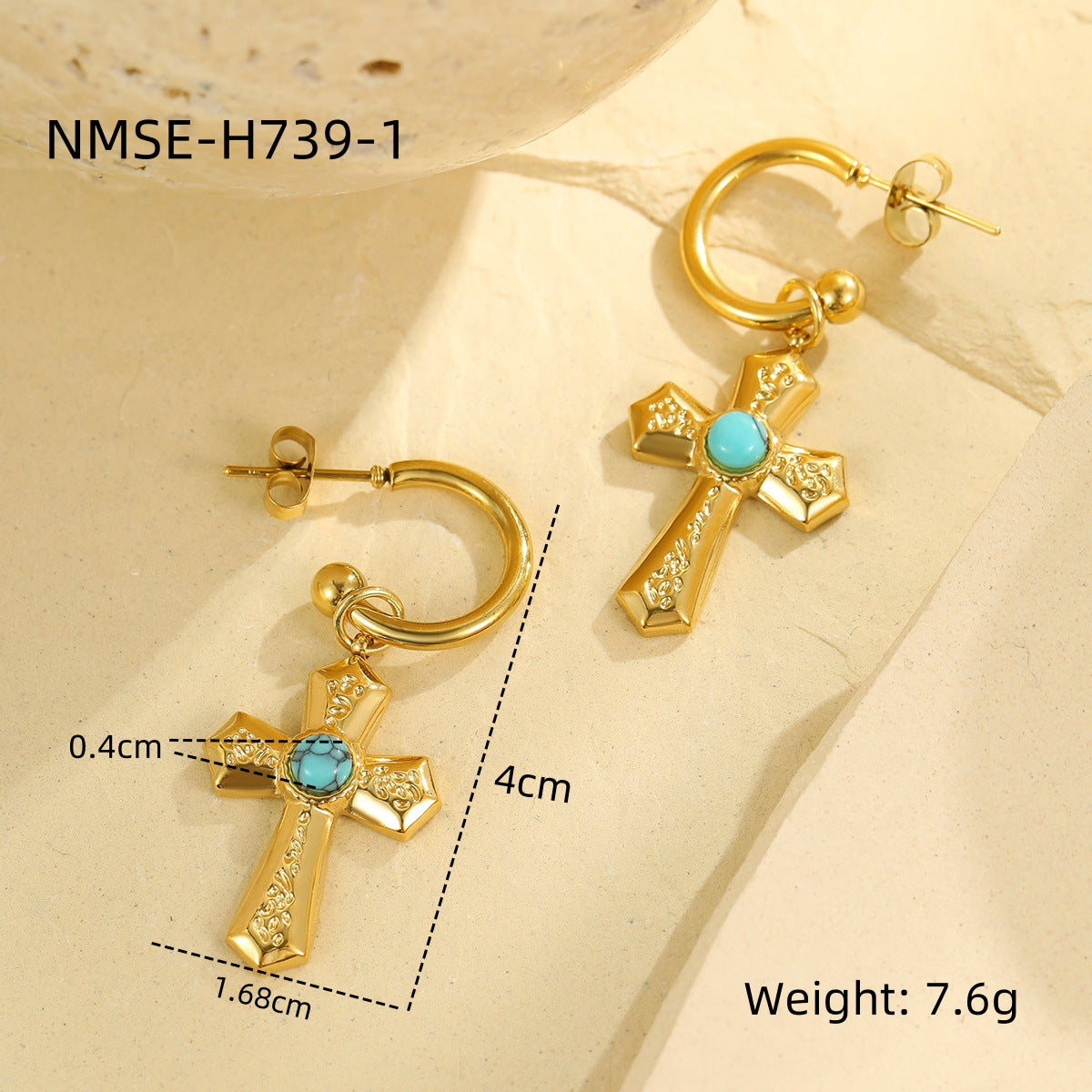 Wholesale Stainless Steel Light Luxury Cross Earrings with Pearls and Zirconia