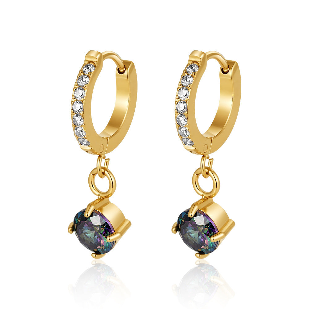 Wholesale Modern Round Zircon Pendant Earrings Stainless Steel Jewelry Accessory