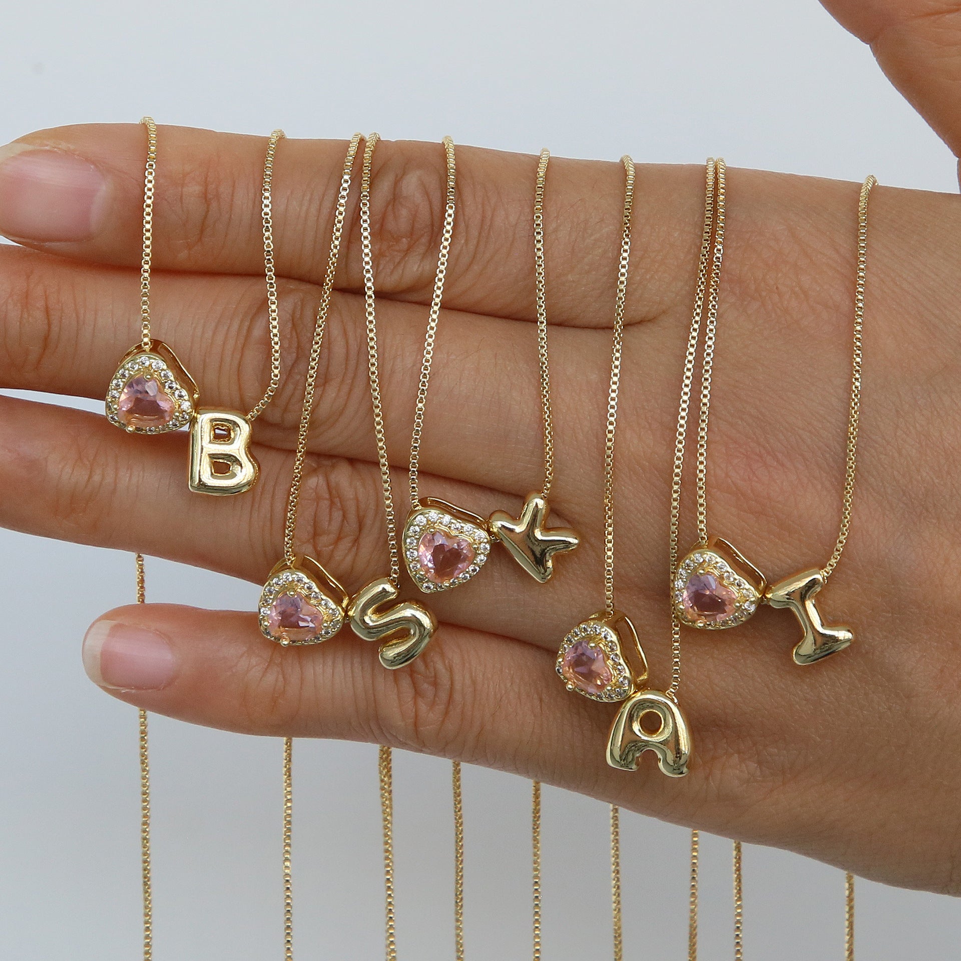 Wholesale Cute bubble 26 English letters love heart clavicle necklace