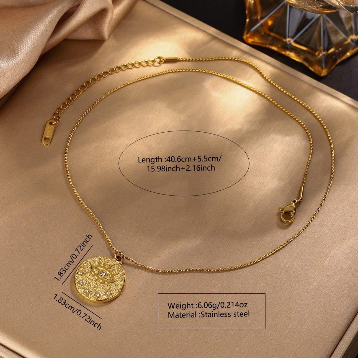 Wholesale stainless steel round evil eyes star and moon clavicle chain Necklace