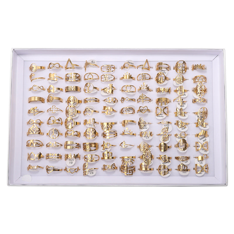 Wholesale Random 5pcs Stainless Steel Mixed Multi-color Flower Ring Hollow Rings ACC-RS-Banlan001