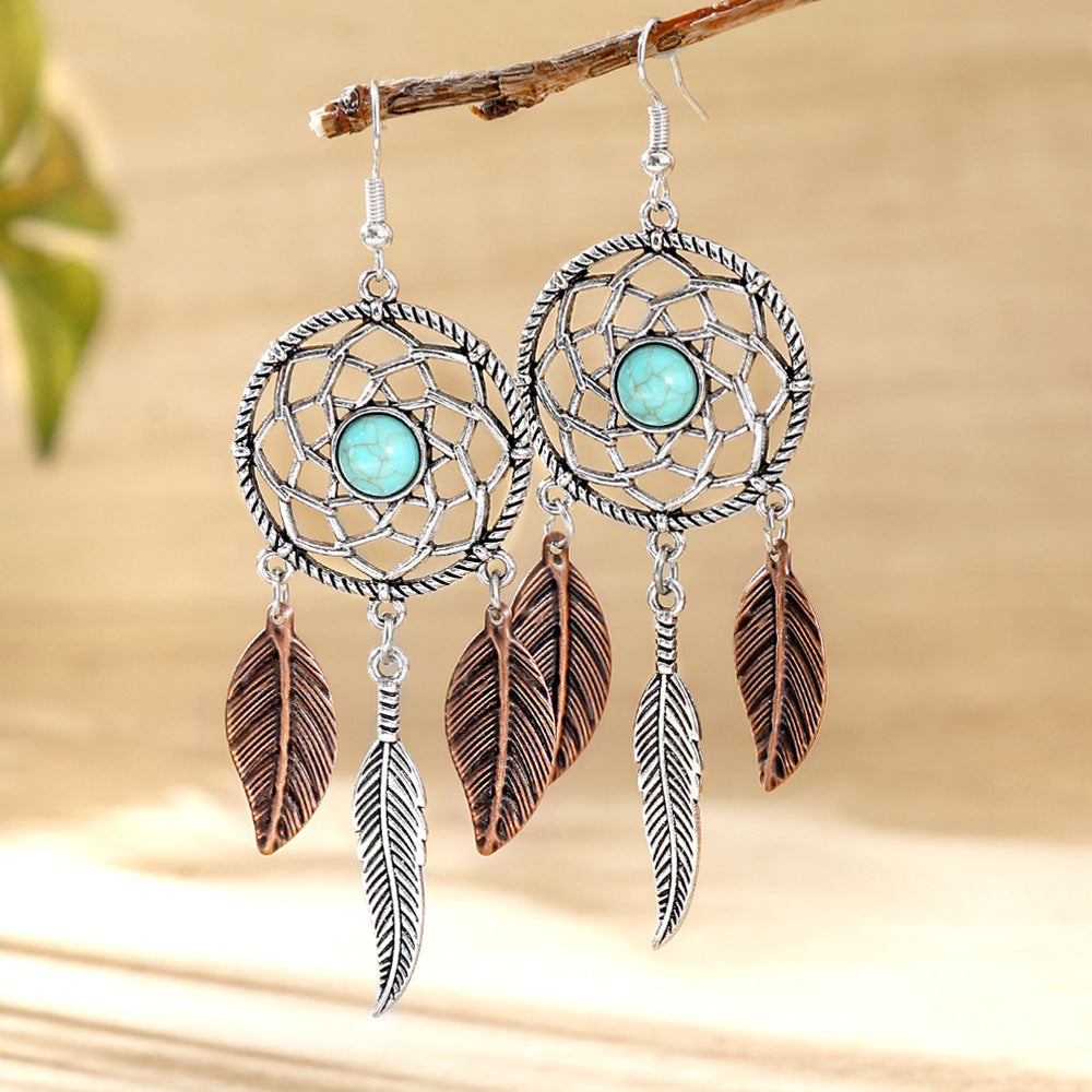 Wholesale Dream Catcher  Web Earrings and Necklace Set,  Alloy with Feather Tassel,  Ethnic Style Jewelry for Gift,  Party,  or Resale