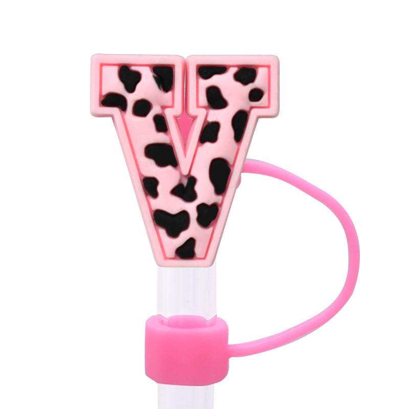Wholesale Random 100pcs Pink leopard print cartoon Straw Cover Straw Tube Cap