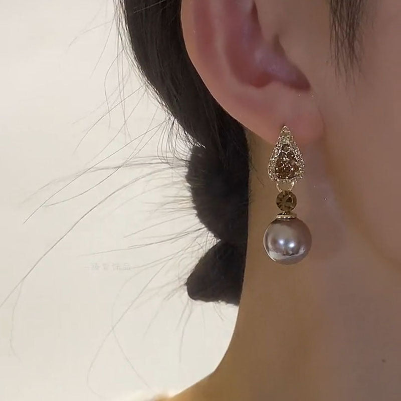 Wholesale Super shiny micro inlaid zircon pearl earrings