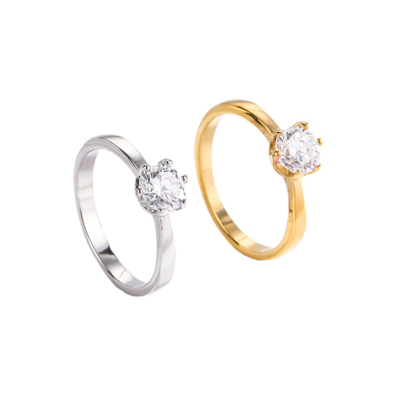 Wholesale Steel-titanium ring with zircon