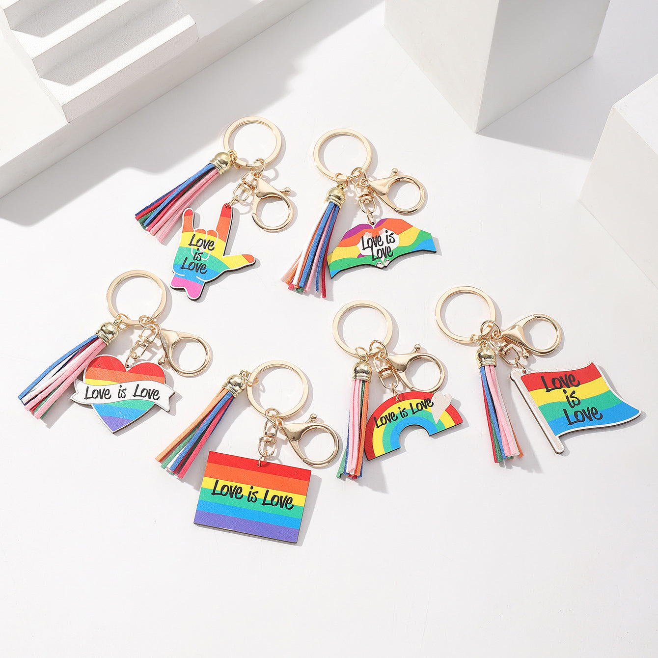 Wholesale LGBT Pride Month Rainbow Tassel Wooden Keychain ACC-KC-RongR041