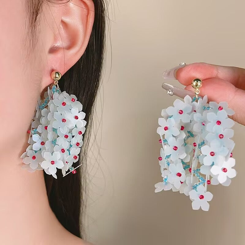 Wholesale Sequined Flower Beaded Tassel Earrings