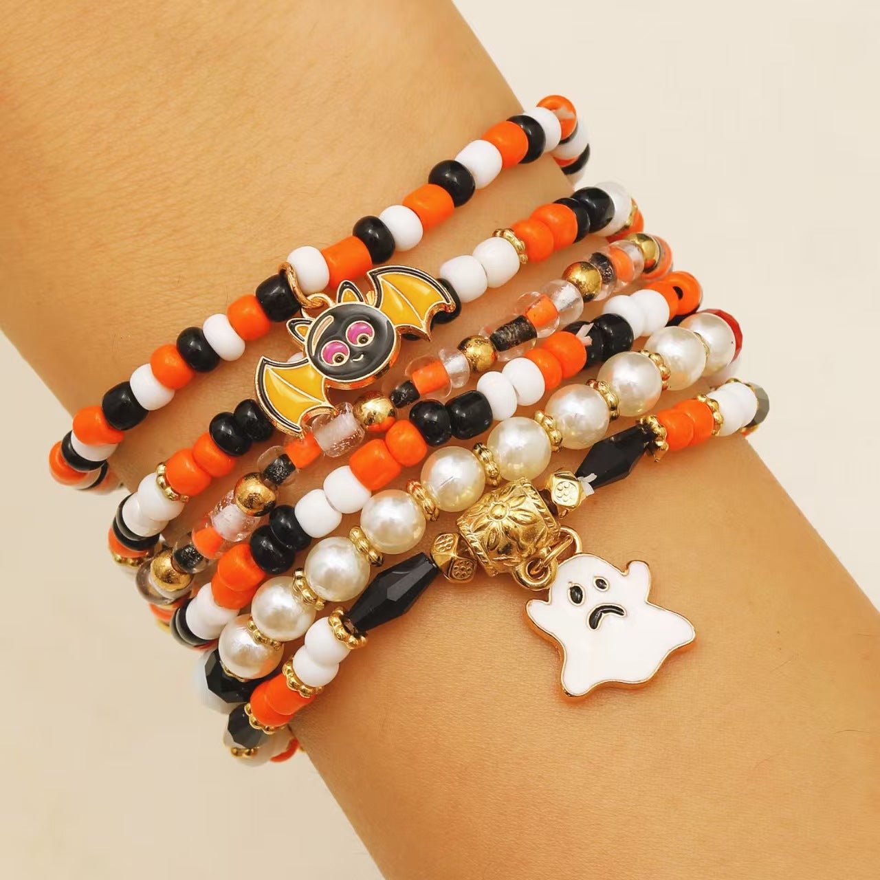 Wholesale  Skull Pumpkin Bracelet Set Soft Clay Gold Tone Handmade Fashion Accessory