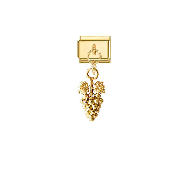 Wholesale Trendy Gold Plated Grape Pendant Jewelry Accessory Stainless Steel Fruit Charm For DIY Craft And Boutique Resale