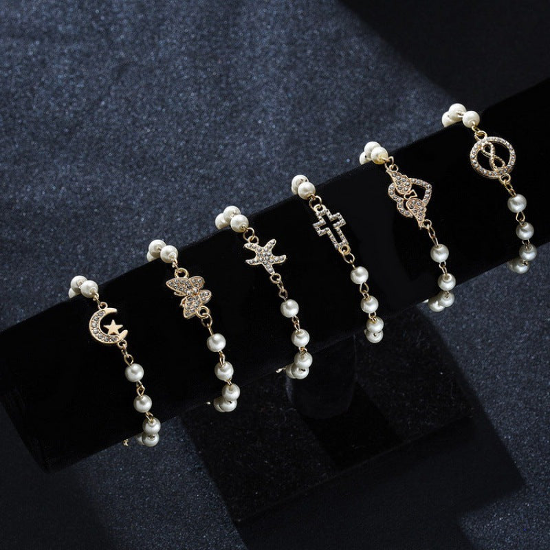 Wholesale  8-character Round Hollow Rhinestone Pearl Bracelet