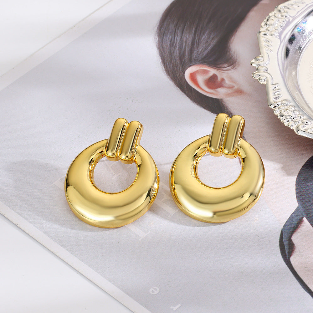 Wholesale geometric exaggerated smooth hollow tube winding earrings