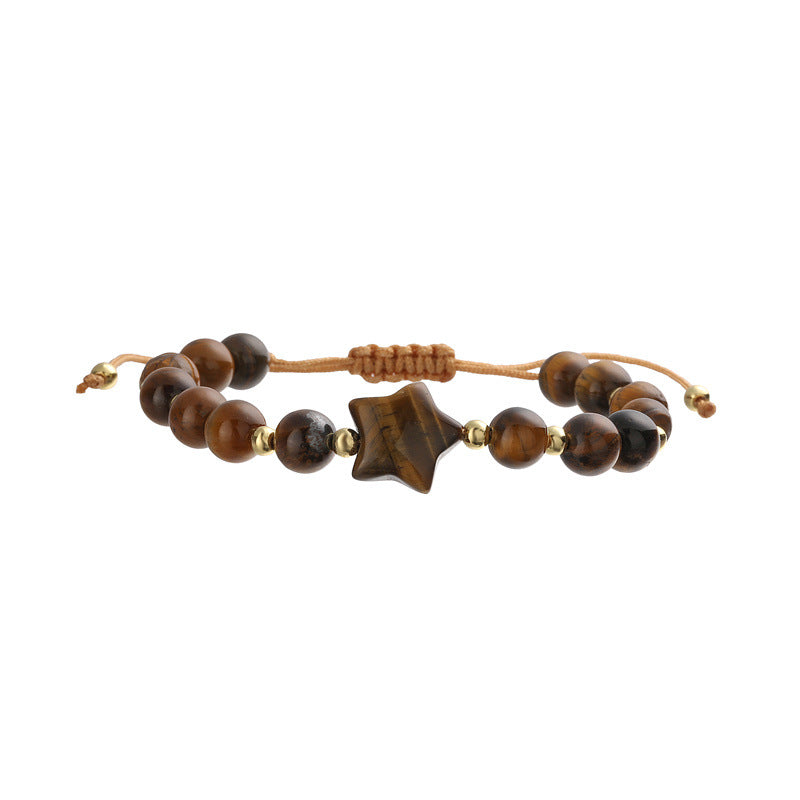 Wholesale Handmade Tiger Eye Pink Crystal Beaded Bracelet With Minimalist Star Charm Unisex Casual Fashion Accessory