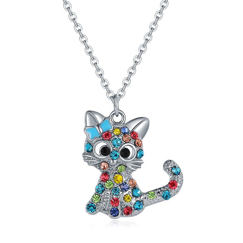 Wholesale  cute color cat diamond pendant simple jewelry  necklace
