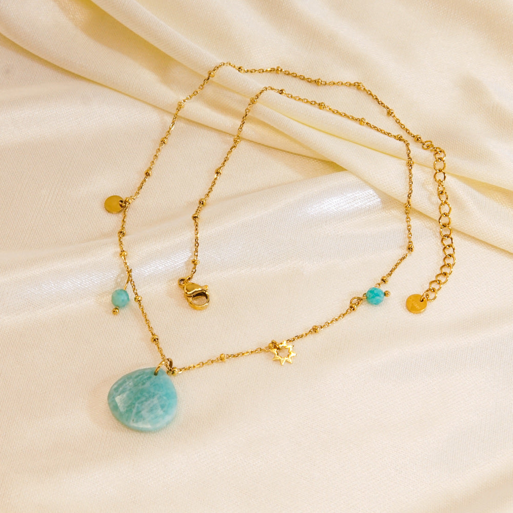 Wholesale  Light Luxury Water Drops  Crystal Lapis Lazuli Stainless steel Necklace