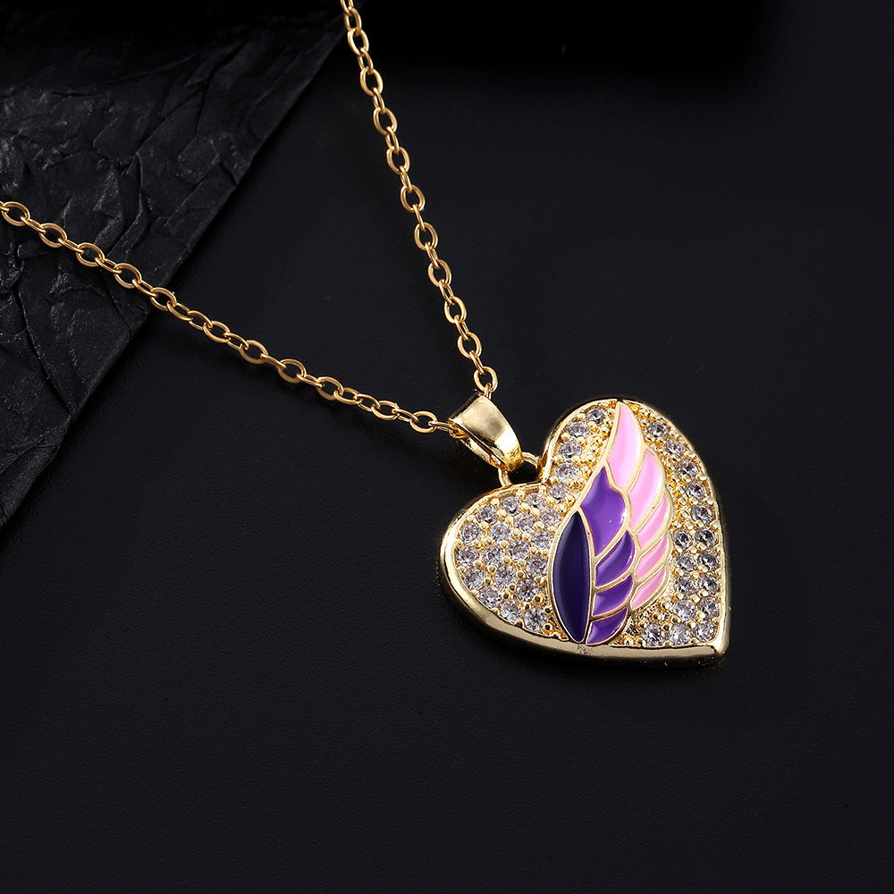 Wholesale Oil Dripping Love Heart Moon Copper Necklaces ACC-NE-SY005