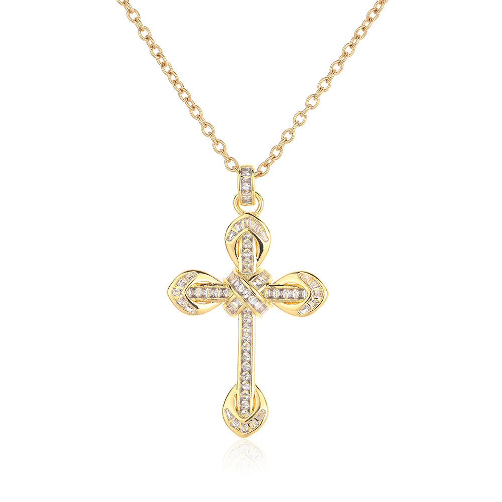 Wholesale Hip-hop Cross Pendant Zircon Necklace
